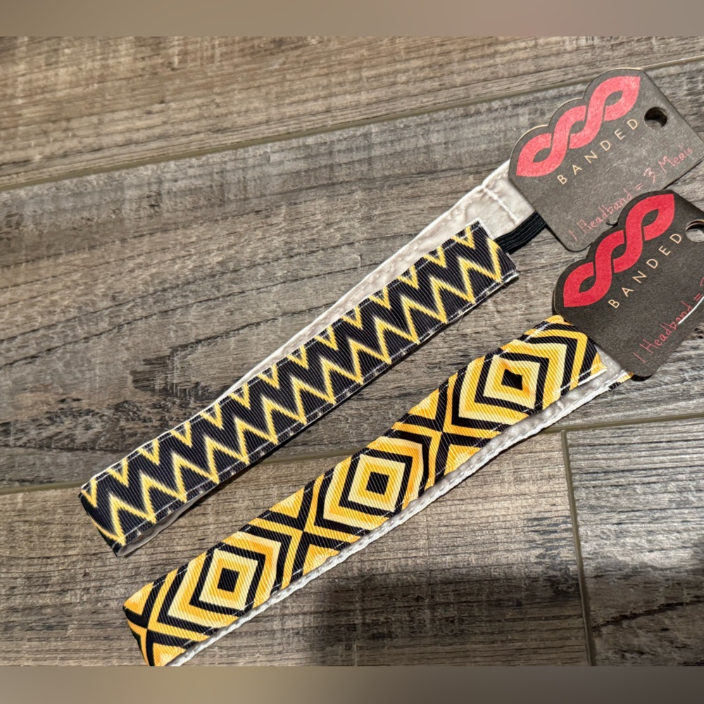 New set of 2 Yellow and Black zig zag design Sweatbands Headbands by banded